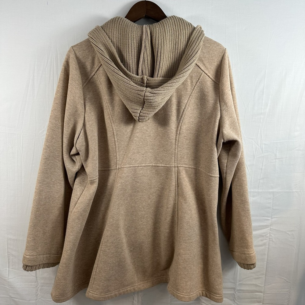 Torrid Womens Tan Fleece Toggle Duffle‎ Coat Hooded Jacket Beige Plus Size 1 1X - Picture 2 of 4